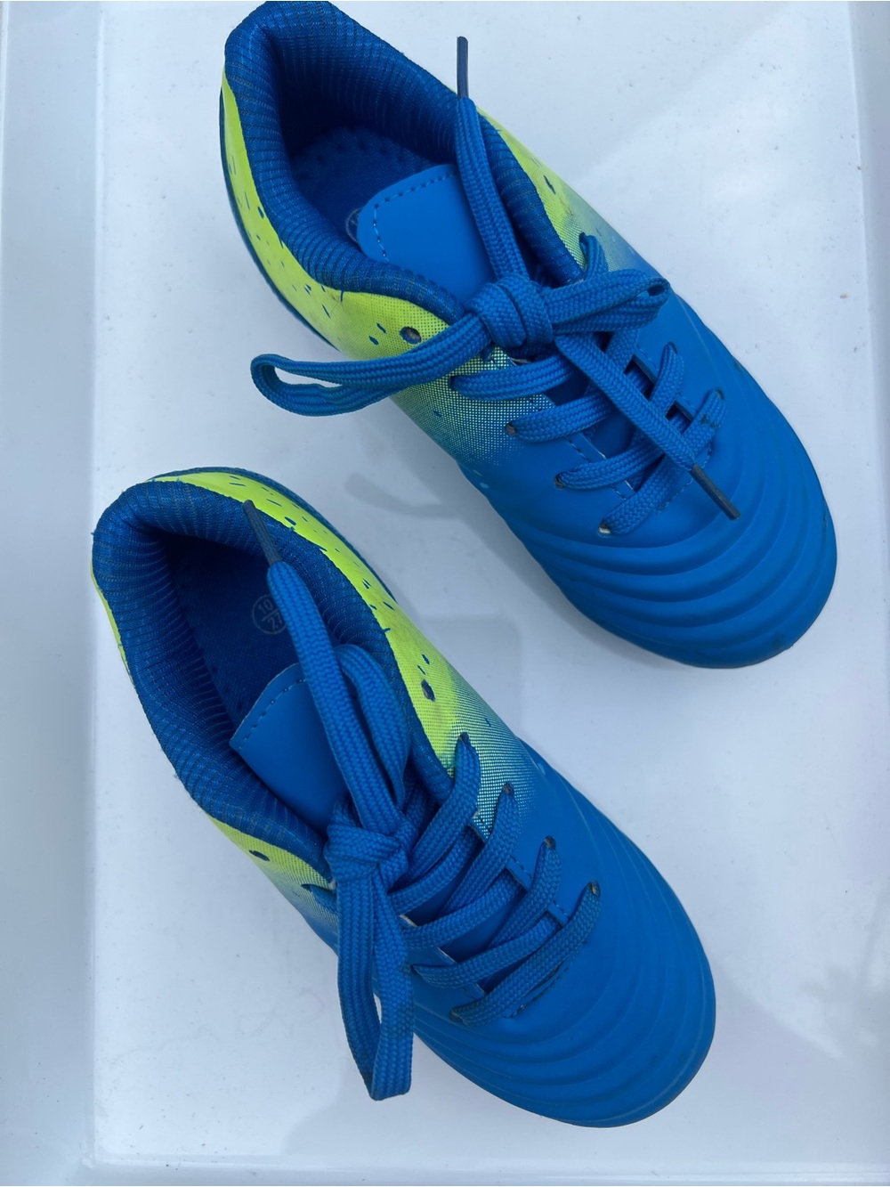 Kids Blue and Lime Athletic Lace-Up Shoes - Soccer Cleats